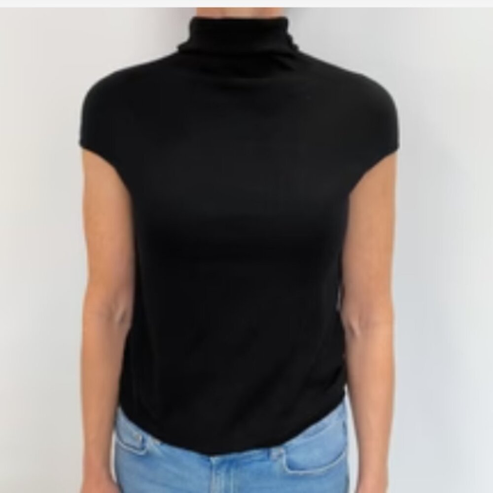 Black 100% Cashmere Turtle Neck Short Sleeved Jumper Sweater - Size Small